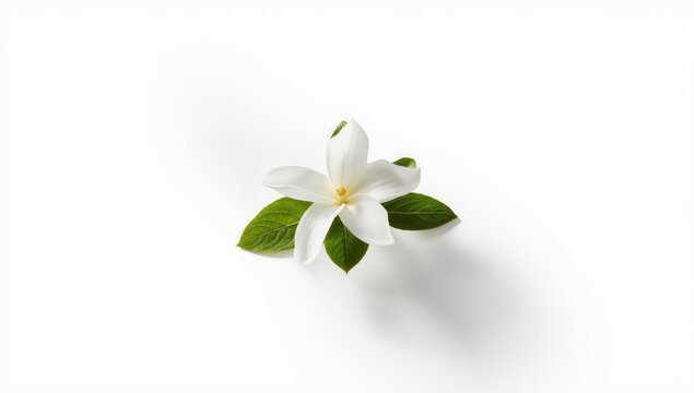 Single Jasminum sambac blossom utilized in traditional floral arrangements, isolated on a white background