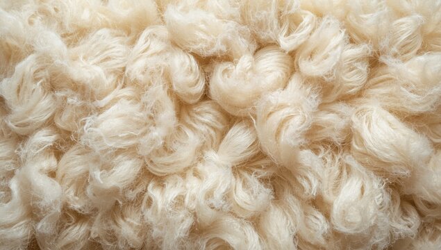 White wool surface, textile background for design or editorial use, natural sheep wool, detailed close-up of soft fur, beige hue, World Wool Day