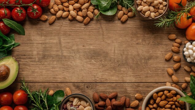 Fresh foods high in potassium arranged on a wooden surface, emphasizing healthy mineral intake