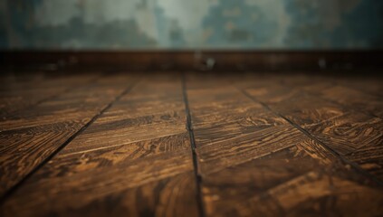 Detailed view of aged parquet flooring with visible scratches illustrating passage of time, used as a textured background