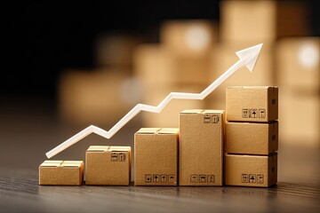 Boxes stacked as a bar chart with an upward trend arrow, representing growth