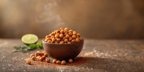 Spicy roasted chickpeas in bowl, highlighting a healthy vegan snack for nutritious eating