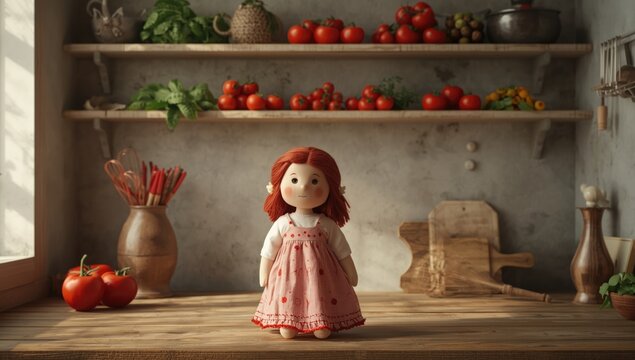 Fabric-crafted Tilda doll with intricate stitching serving as a home decor item, National Sewing Month