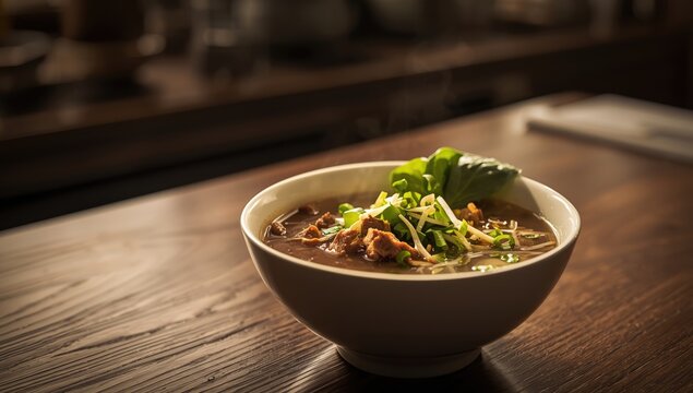 A traditional Vietnamese pho dac biet served in a bowl, highlighting the protein-rich meal as a culinary layout element