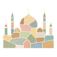 Mosque silhouette made of patterned paper collage