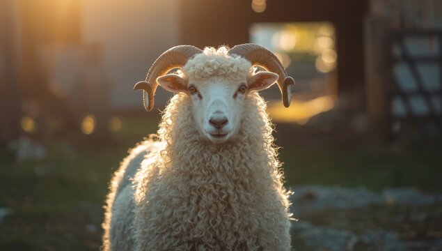 Angora ram with shiny mohair coat, highlighting wool harvesting, processing, and textile applications