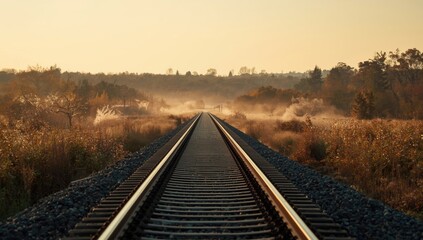 Fototapeta premium Long railway tracks stretching toward the horizon, highlighting transportation infrastructure and maintenance focus