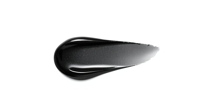 Black charcoal toothpaste swatch displayed on white surface, focusing on formulation details
