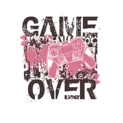 Grunge distressed game over joystick graphic for t shirt prints © Saranya