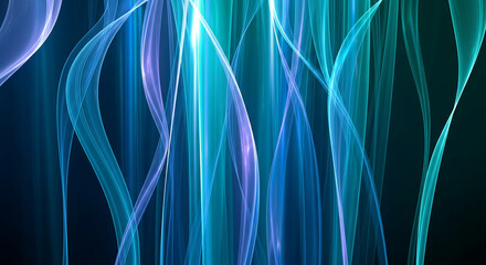 Abstract image with blue and teal flowing lines, creating a dynamic and ethereal feel, representing movement, energy and digital technology concept