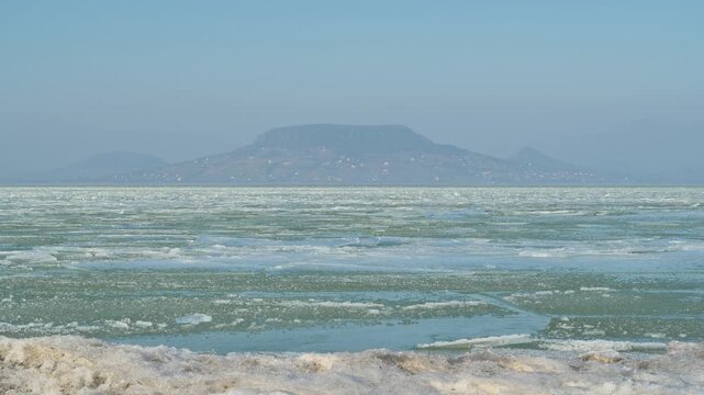 balaton lake in winter iced befagyott frozen cold badacsony