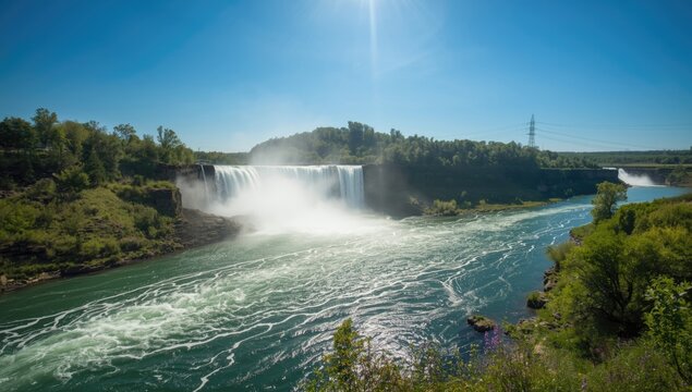 Falls Park in Sioux Falls with flowing water and greenery, ideal for layout or editorial header background