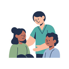Obraz premium A heartwarming illustration showcasing an adult providing gentle support and care to another adult and a child, emphasizing family connection, mutual well-being, and compassionate interaction