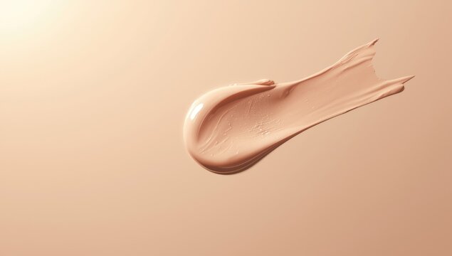 Macro shot of cosmetic liquid concealer in beige, showing texture and blending process for makeup application