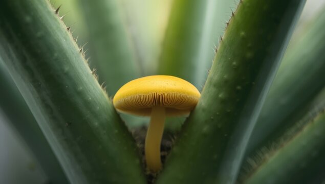 Yellow fungus, Leucocoprinus birnbaumii, appearing in potted plants, highlighting fungal presence in container gardening, Earth Day