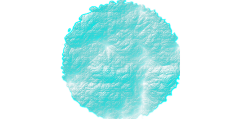 Abstract Cyan Crumpled Plastic Texture, Circular Wrinkled Surface Design Element with Glowing Edges Isolated on White Background