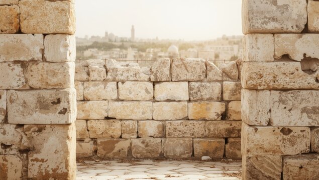 Vintage Jerusalem stone wall with aged masonry texture, historic architecture, urban conservation, Earth Day