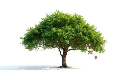 Obraz premium Leafy green tree on white backdrop, suitable for environmental or nature-themed UI backgrounds