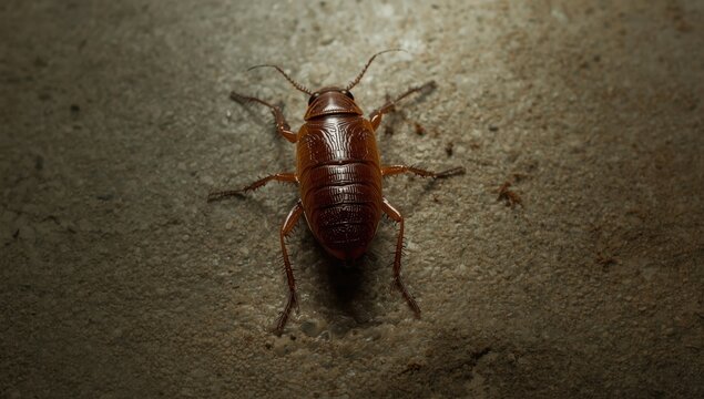 Macro image of a cockroach carcass on the floor, highlighting hygiene concerns and cleanliness practices