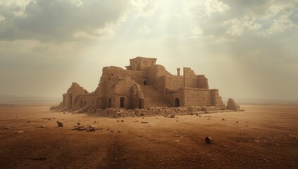 Historical site featuring old clay brick and stone buildings, archaeological remains from ancient times, preservation efforts
