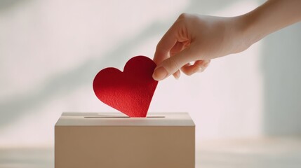 The Heart Being Placed Into Donation Box By Caring Hand In Soft Light