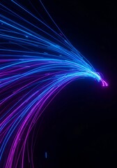 Vibrant abstract background with swirling blue and purple glowing lines and energetic light trails. Dynamic digital pattern texture, wave, banner, blue