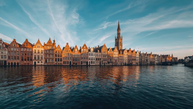Houses along a canal with traditional facades, illustrating urban planning and heritage conservation