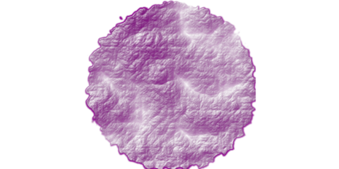 Abstract Mauve Crumpled Plastic Texture, Circular Wrinkled Surface Design Element with Glowing Edges Isolated on White Background