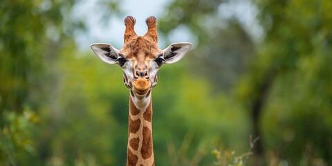 Close-up of a giraffe on a natural background, wildlife observation