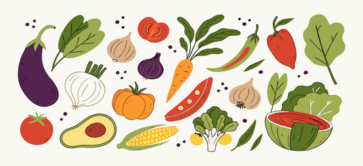 Colorful Hand-Drawn Assortment of Fresh Vegetables and Fruits
