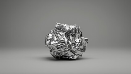 Crinkled aluminium foil on a reflective silver surface, highlighting surface irregularities for background textures