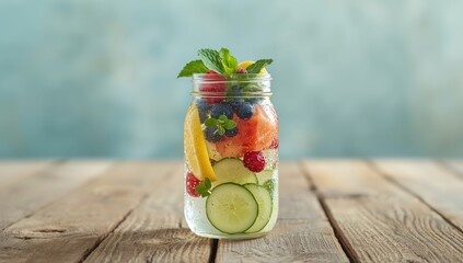 Homemade summer cocktail with sliced fruits and herbs, emphasizing natural ingredients, World Water Day