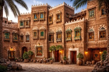 Saudi Arabia heritage cottages characterized by many old and ornate windows