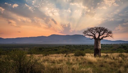 Coloring page featuring a detailed African landscape suitable for childrenâ€™s art projects