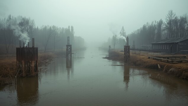 Polluted water in Pripyat river flowing through the Chernobyl Exclusion Zone, environmental cleanup efforts, Earth Day