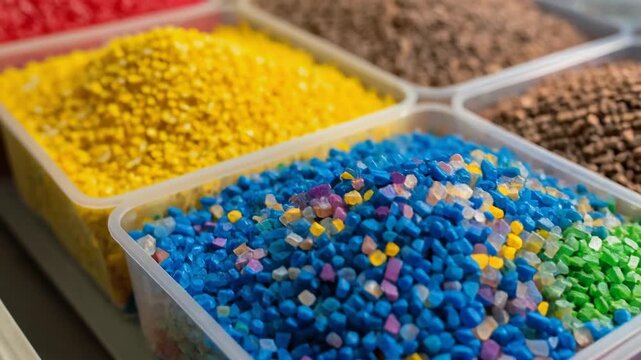 鮮やかな色の粒がトレーに分けられ整理と分類を表現