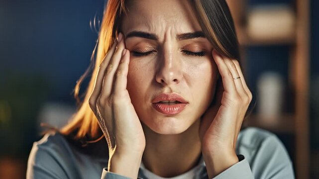 こめかみを押さえる女性が頭痛や精神的負担を感じる瞬間