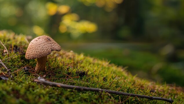 Sprucecone cap with Strobilurus esculentus, wild edible mushroom, highlighting natural habitat and identification