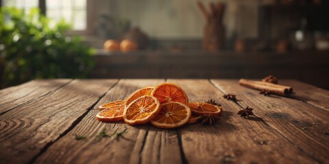 Dried orange slices displayed on a surface, seasonal or culinary uses