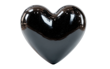 Modern black heart emoji with glossy texture conveying mystery strength and contemporary emotional design isolated on transparent background PNG