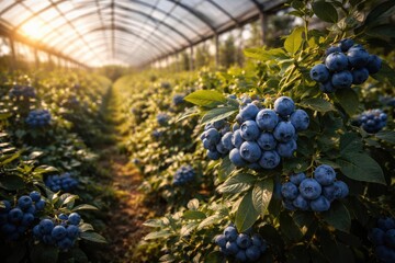 Agricultural greenhouse blueberry growth with focus on fruit quality and size