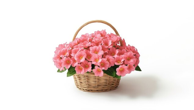 Cluster of pink primulas in a basket, suitable as a decorative floral backdrop, World Flower Day
