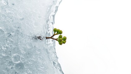 Green lilac buds covered in icy glaze, winter weather impact