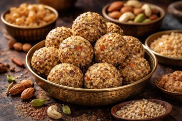 Traditional bodybuilding laddu recipe featuring gond and assorted nuts