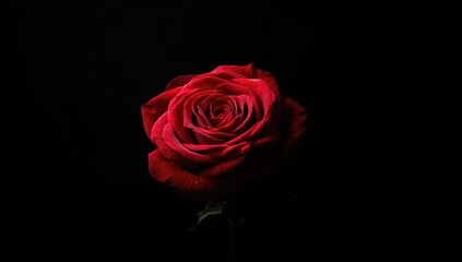Fototapeta premium Single red rose on a black backdrop, suitable for floral design layout, Earth Day