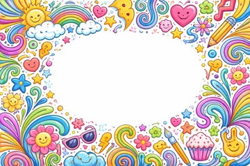 Energetic colorful doodle patterns offering ample blank space for text and design work
