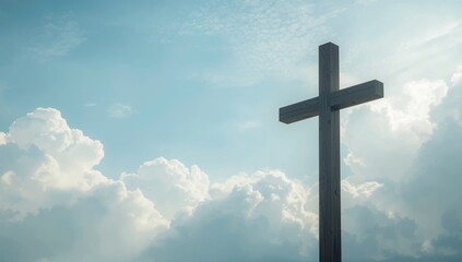 Weathered wooden cross in the sky with clouds, illustrating outdoor spiritual landmarks