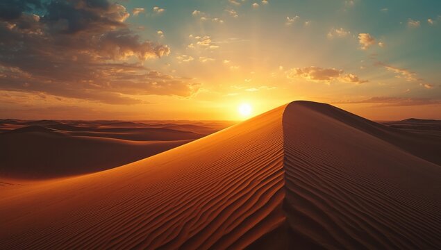 Sand dune illuminated by sunset in the Nafud desert close to Qassim region, natural landscape preservation