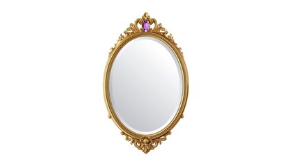 Obraz premium Illustration of a whimsical cartoon mirror featuring an ornate oval gold frame and purple diamond accents, Halloween holiday