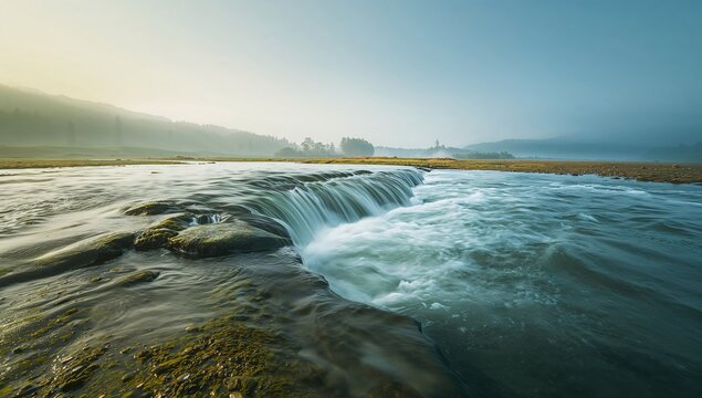 Rushing stream flowing over uneven stones, illustrating seasonal water dynamics, Earth Day